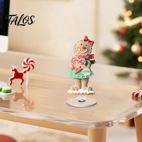 Angel Figurine for Mantel Xmas Acrylic Ornament, 2D Flat Tree Gingerbread Man Ornament with Seasonal Tabletop Display Rotatable Base, Christmas Table