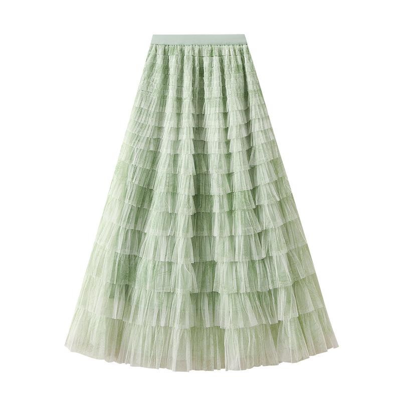 Blue Mesh Skirt Summer Sweet Long Tulle Cake Skirt Women Fashion Half Length Skirt