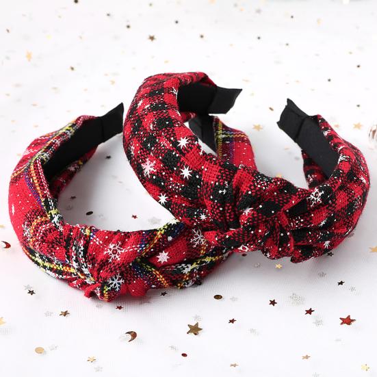 Fashion Women Plaid Knot Snowflake Print Elastic Hairband Christmas Hair Hoop