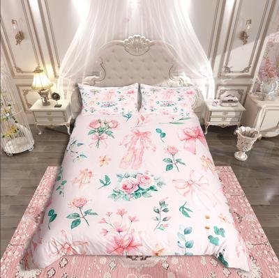 Homewish Süßes Schleifenknoten Bettbezug-Set Schickes Blumenmuster Für Mädchen Bettwäsche-Set Tanz Ballett Thema Dekor