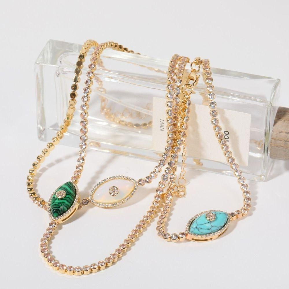 Electroplated Devil's Eye Necklace 18K True Gold Opal Zircon Necklace  Jewelry Gift