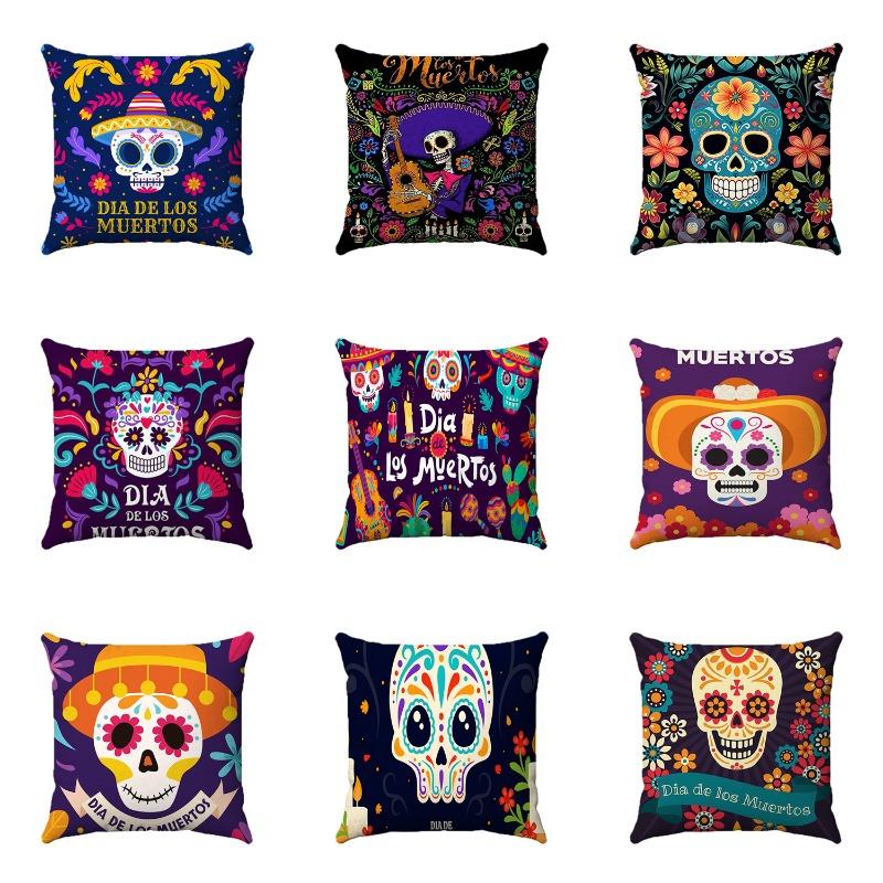Creative colorful skull-shaped letters Digital printing short plush pillow covers for car sofa office cushion cover home goods