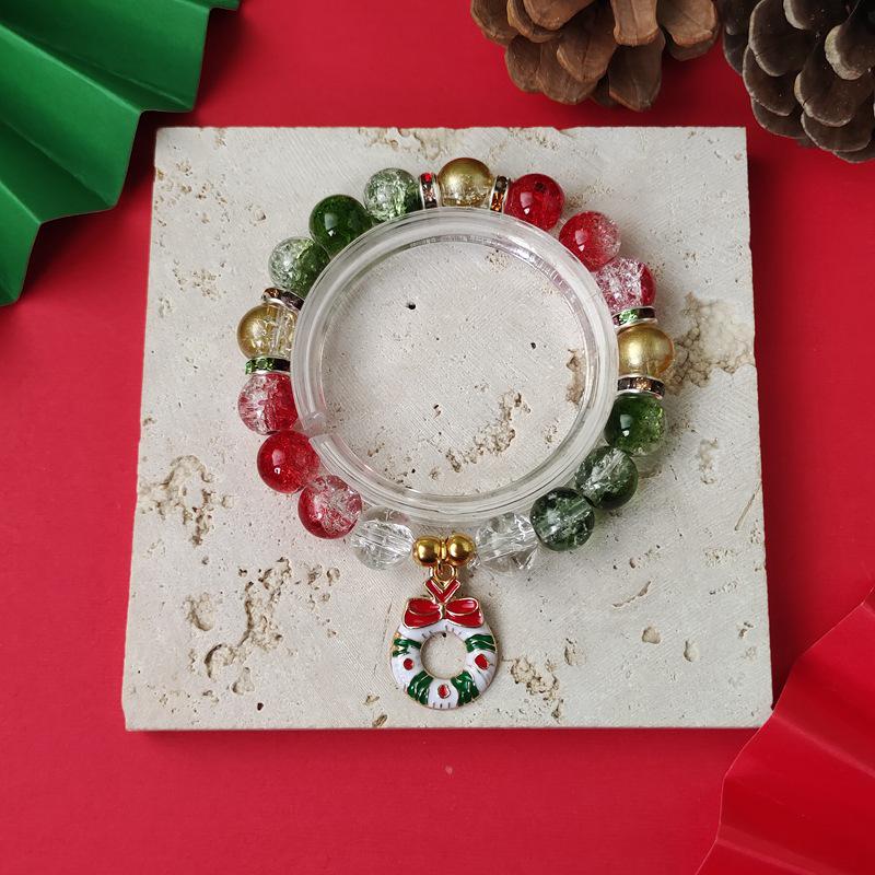 Christmas Diamond Santa & Snowflake Glass Bracelet: Stylish & Versatile Holiday Accessory.