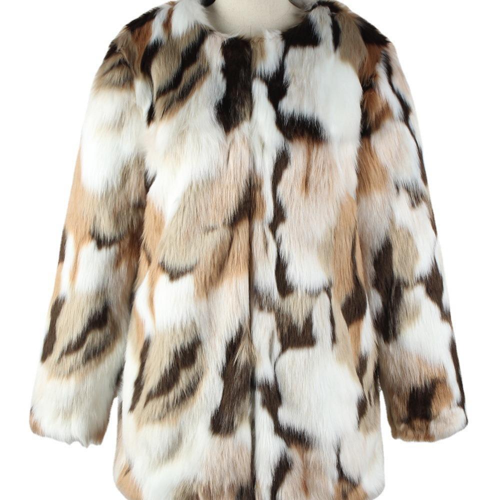4 Popular Autumn and Winter New Mixed-color Imitation Fur Coat Coat
