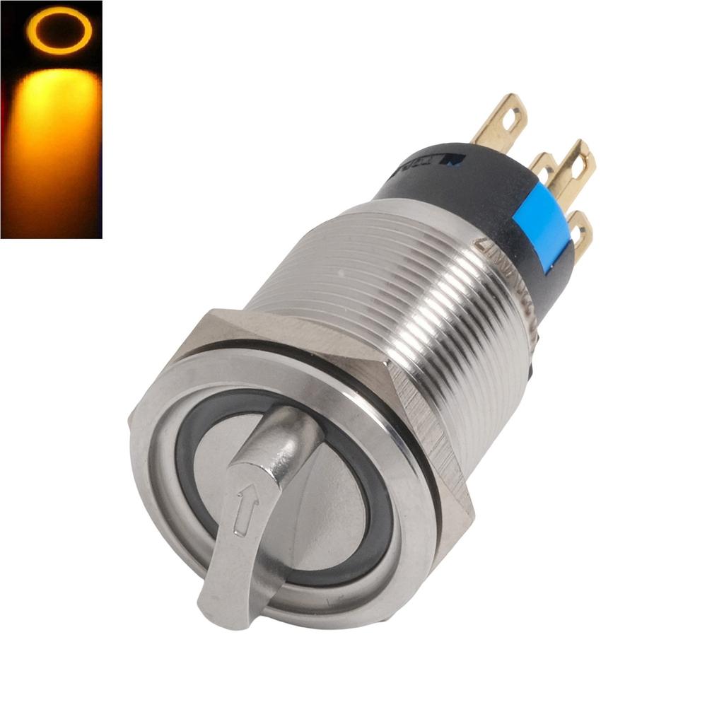 19mm Rotary Switch Latching 2 Positions 3-6V Metal Push Button Switch With LED 304 Stainless Steel Material