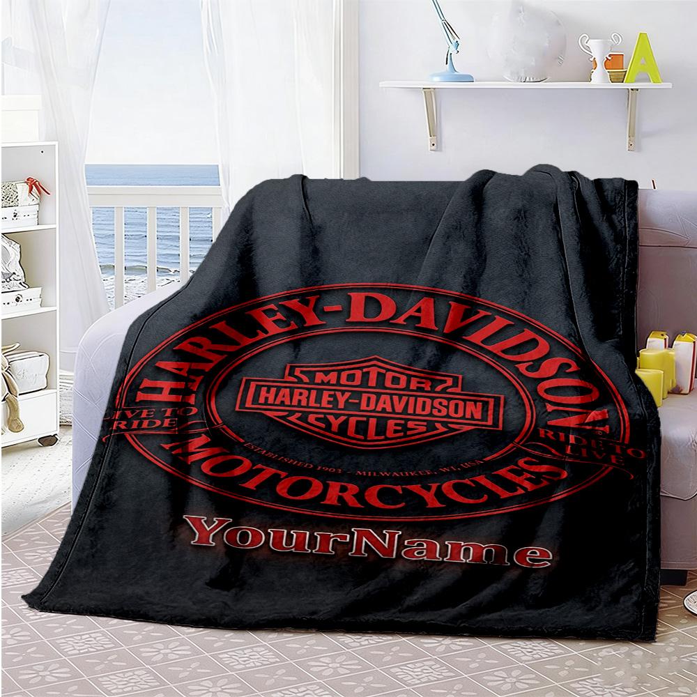 Harley-davidson Motorcycles Customize Your Name Blanket Lightweight Customizable Blanket Soft Warm Cozy Versatile for Nap Living Room Seaside Bedding