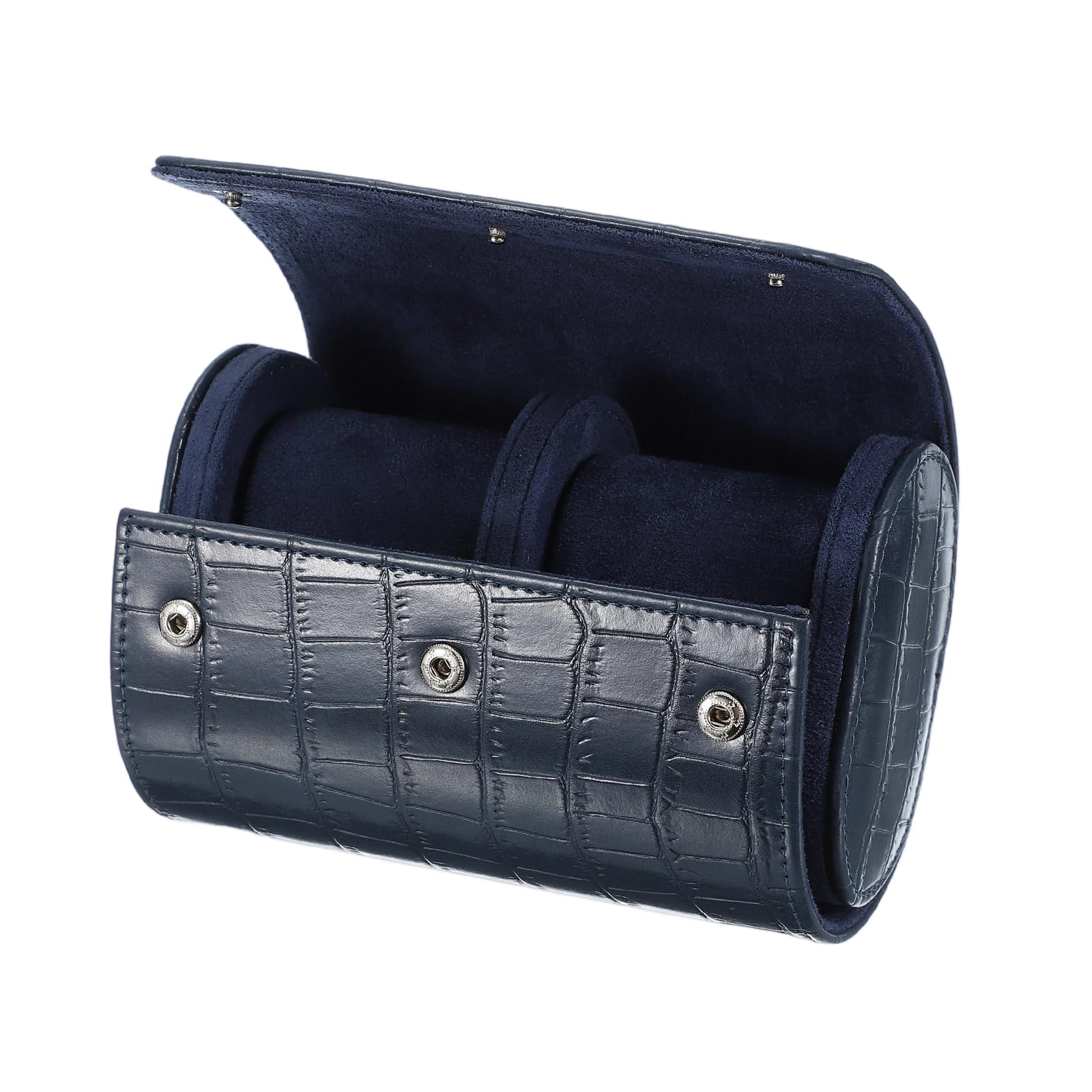 uxcell Watch Roll Travel Case 2 Slots, Portable Leather Watch Case for Men and Women, Travel, Display, Striped Texture Blue