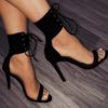 Fashion Sexy Open Toe Lace Hollow Cross Sandals for Womens Roman Shoes Side Zipper Thin High Heels Cool  New Designer  pumps