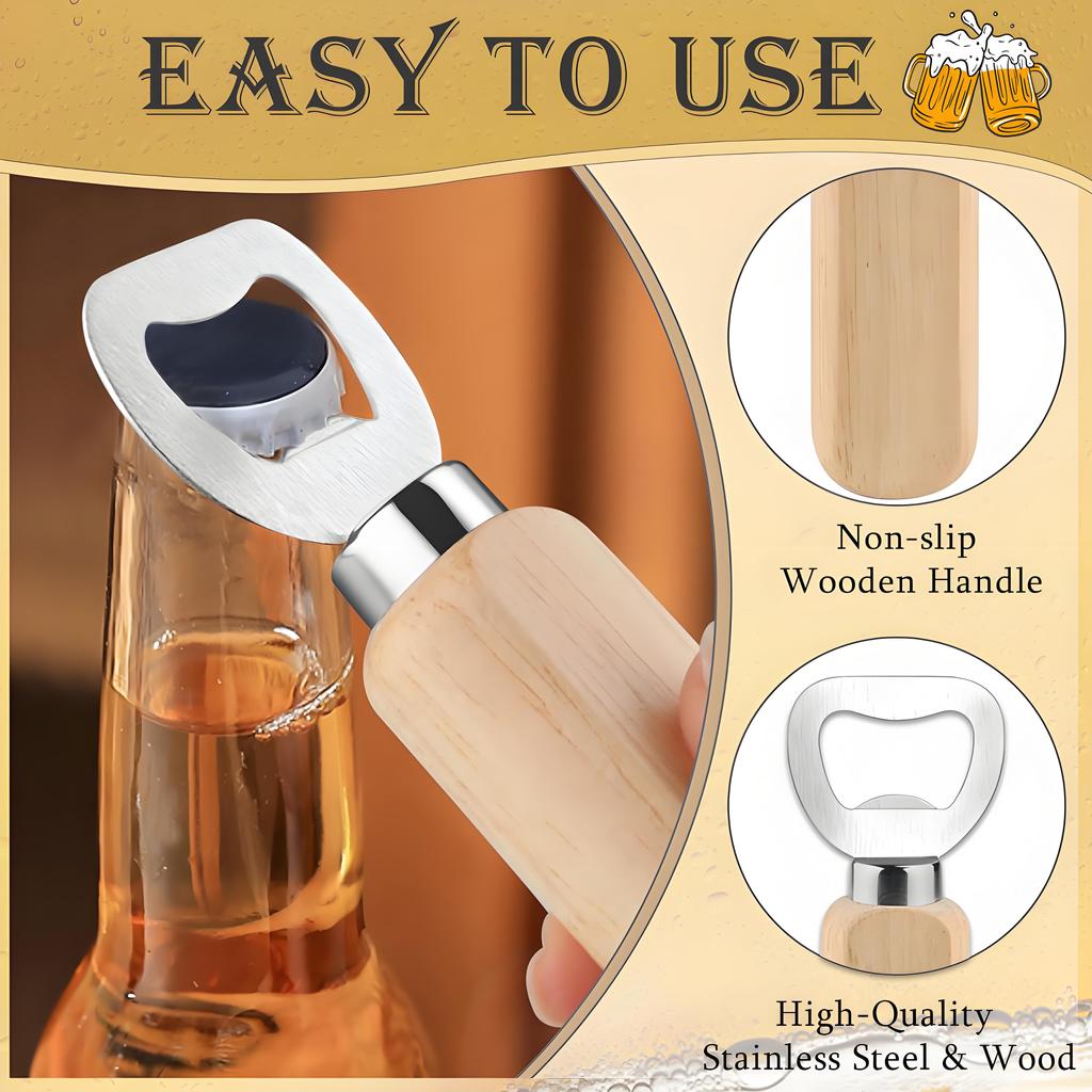 10-pack Flasköppnare med trähandtag | Set med ölöppnare i rostfritt stål | Bartenderkvalitet för hemmabar, restauranganvändning