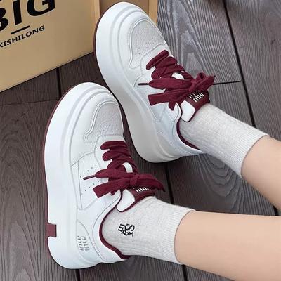 Platform White Shoes Women's Shoes 2025 Autumn New Versatile Sports and Leisure Shoes Heightened Lace-up Lightweight Soft Baseplate Shoes