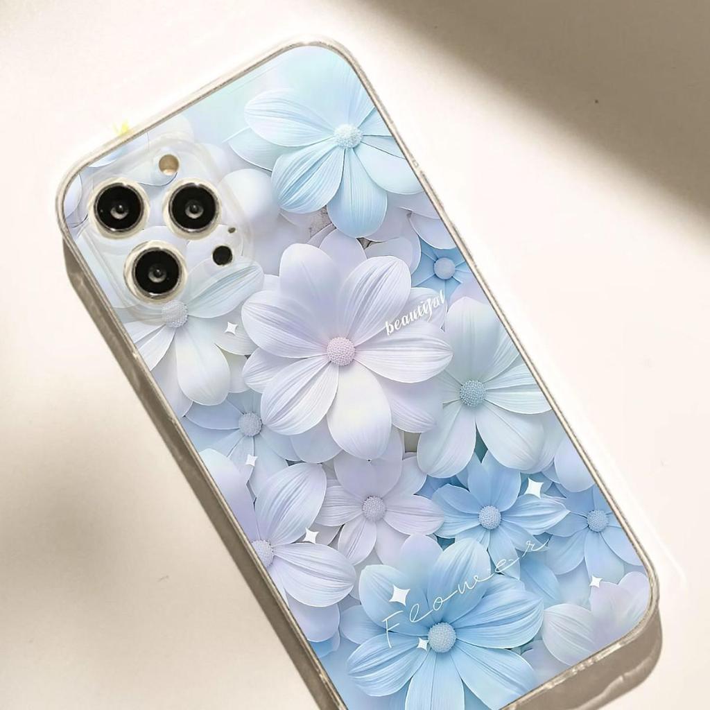 Niebieski Mały Kwiat Przezroczyste Etui Odporne na Upadki dla iPhone 14/15/16/17 Pro Max