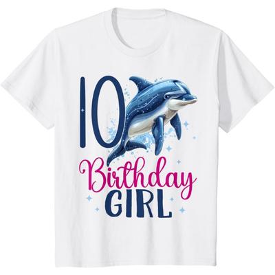 Kids 10th Birthday Dolphin 10 Years Old Girl Ten Birthday Girl T-Shirt