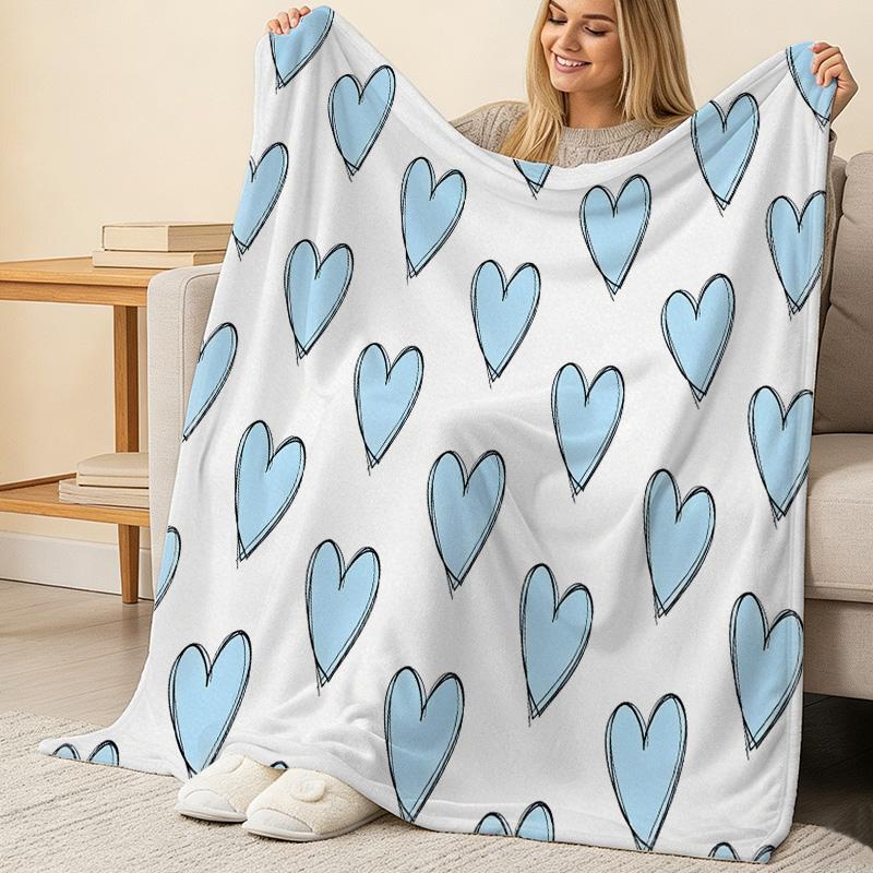 Love Pattern Flannel Blanket - Lightweight, Skin-Friendly & Warm Soft Throw, Cozy Home Decor for Window Seat, Perfect for Christmas & Halloween