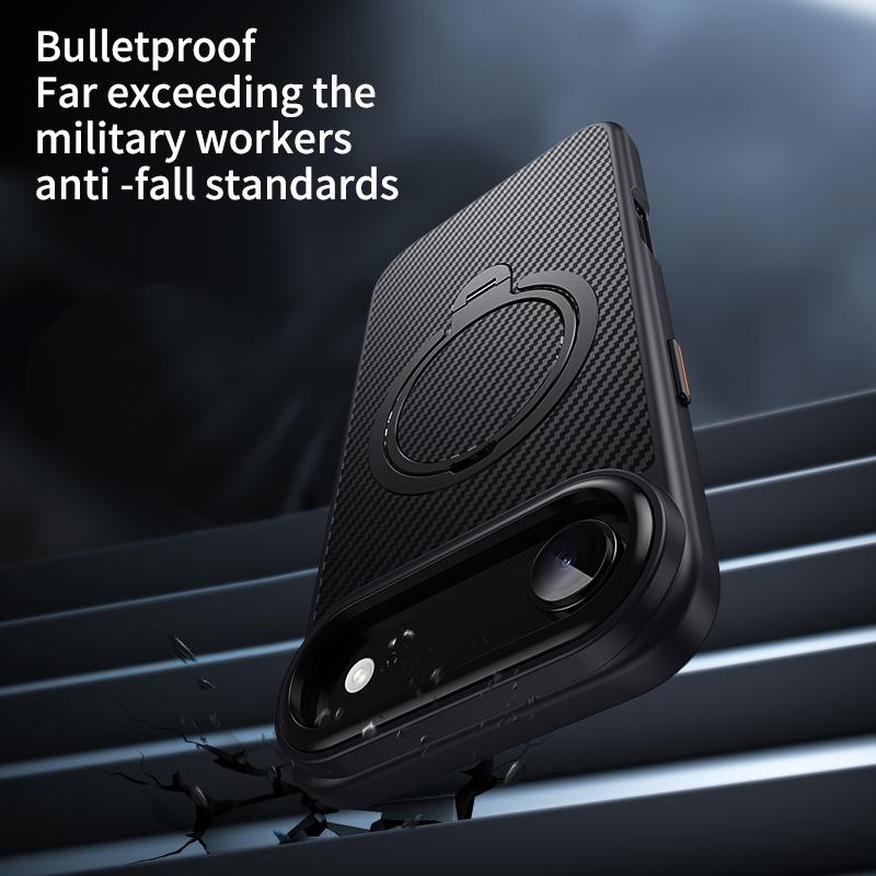 Carbon Fiber Rotating Stand Magnetic Magsafe Phone Case for IPhone 17 16 15 14 13 12 Pro Max 17Air 16E Metal Camera Frame Button