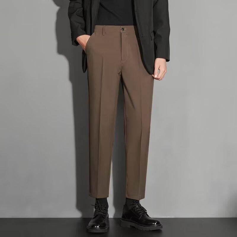 Men's Slim Straight Anti-Wrinkle Business Casual Black Nine-Point Suit Trousers