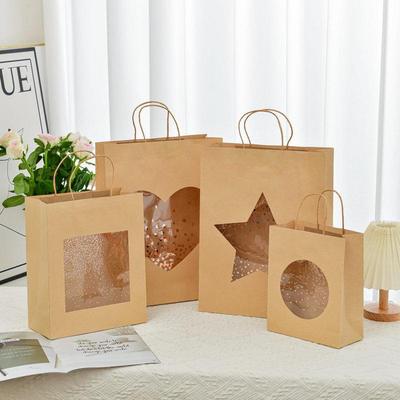 Borsa Tote Regalo Creativa in Carta Kraft con Finestra per Compleanno o Shopping
