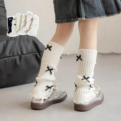 1 Paar Herbst Warme Beinstulpen für Kinder Mädchen Chic Süße Ballett Schleife Gestrickte Garnsocken Wintermode Niedliche Pile Socken Beinstulpen