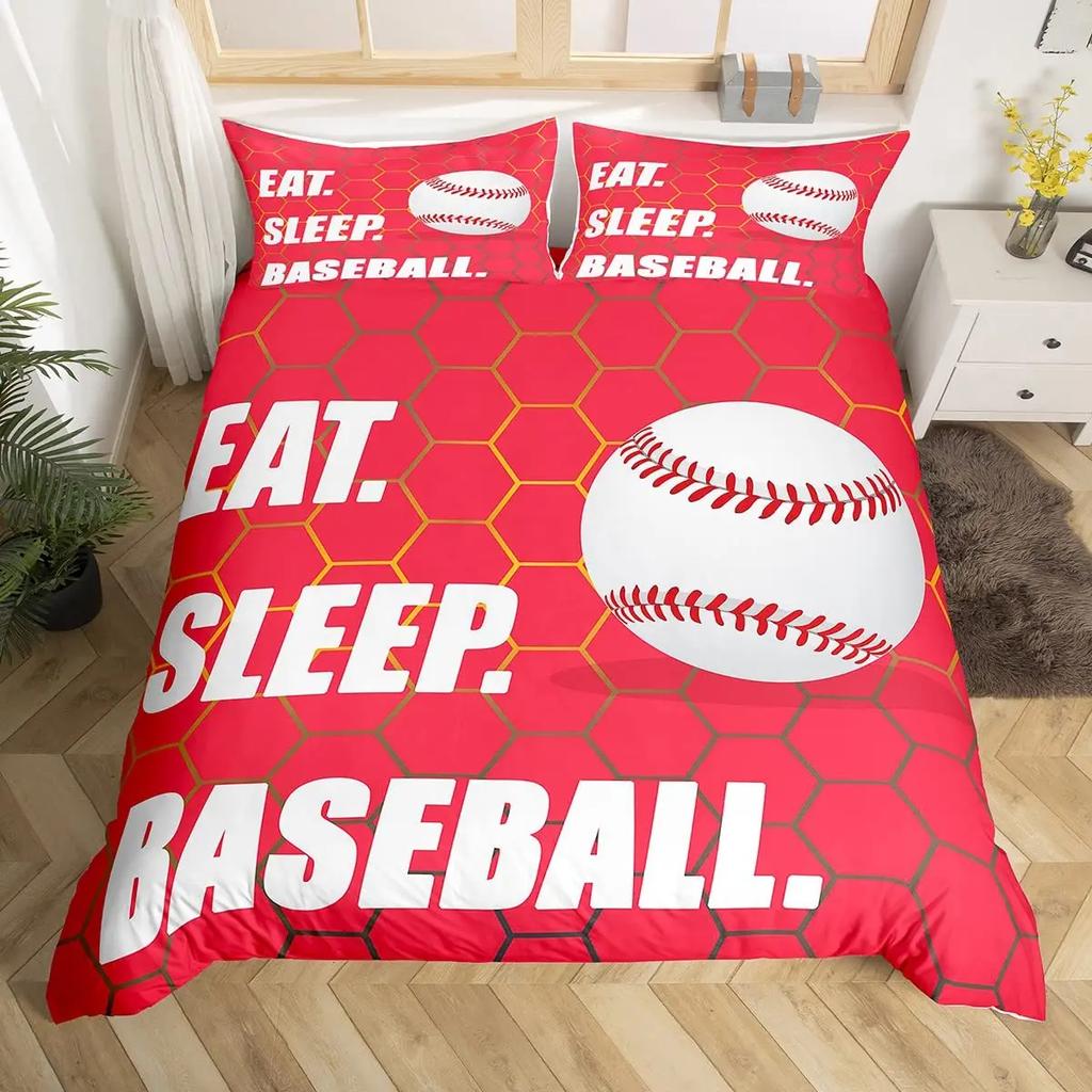 Baseball Game King Queen Duvet Cover Ball Sports Theme Bedding Set Athlete Competitive Quilt Cover Polyester Comforter Cover