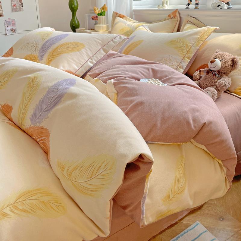 Category A 100% Cotton Brushed Four-Piece Bedding Set, Duvet Cover, Pure Cotton, Spring and Autumn Thickened Bedding