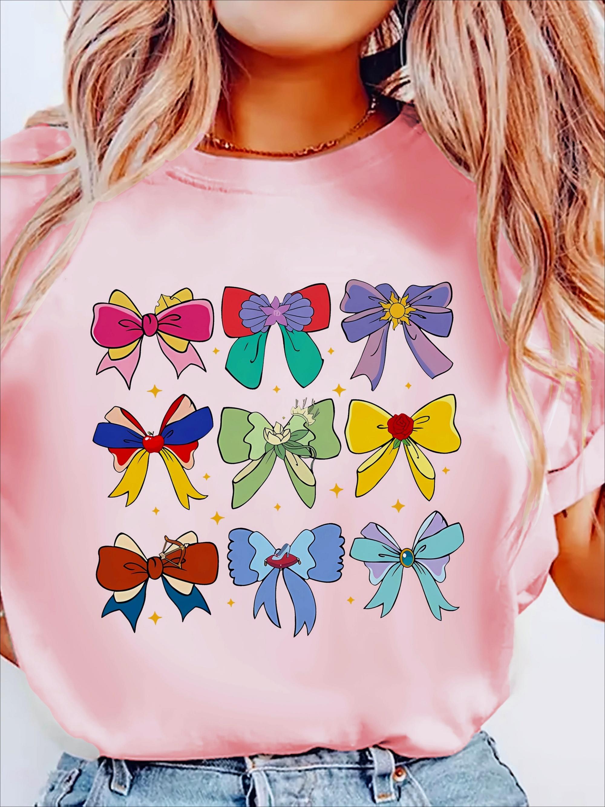 

2026 Summer Bowknot Graphic Tshirt Unisex Unisex Fashion Cotton Quality Casual Loose Short Sleeve Classic Unisex S