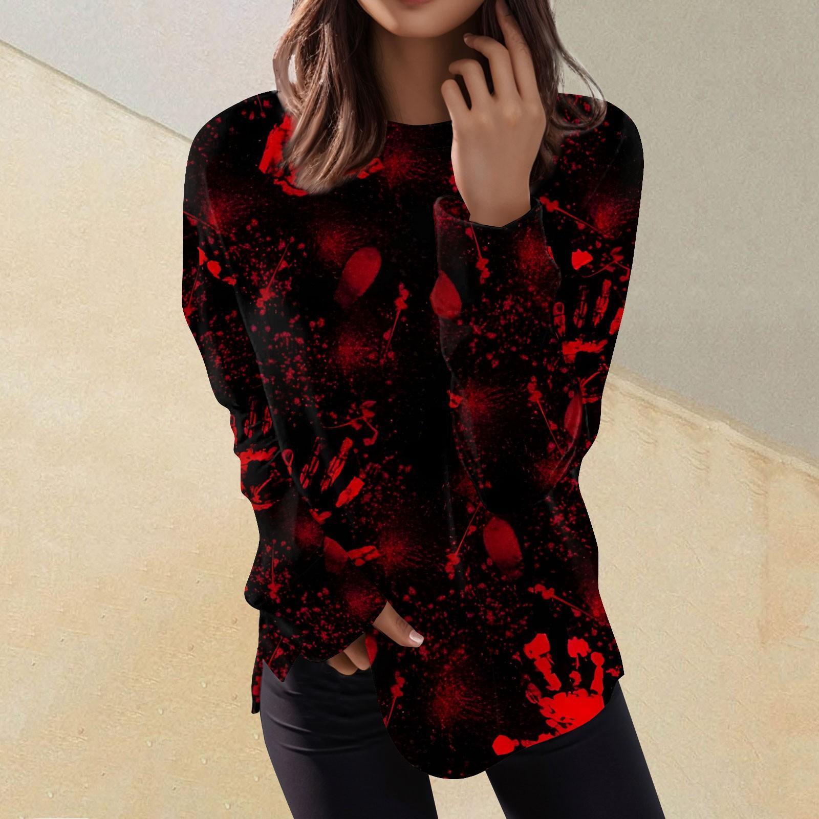 

Женская мода пуловер с длинным рукавом толстовка повседневная футболка Хэллоуин с принтом свободный топ XL