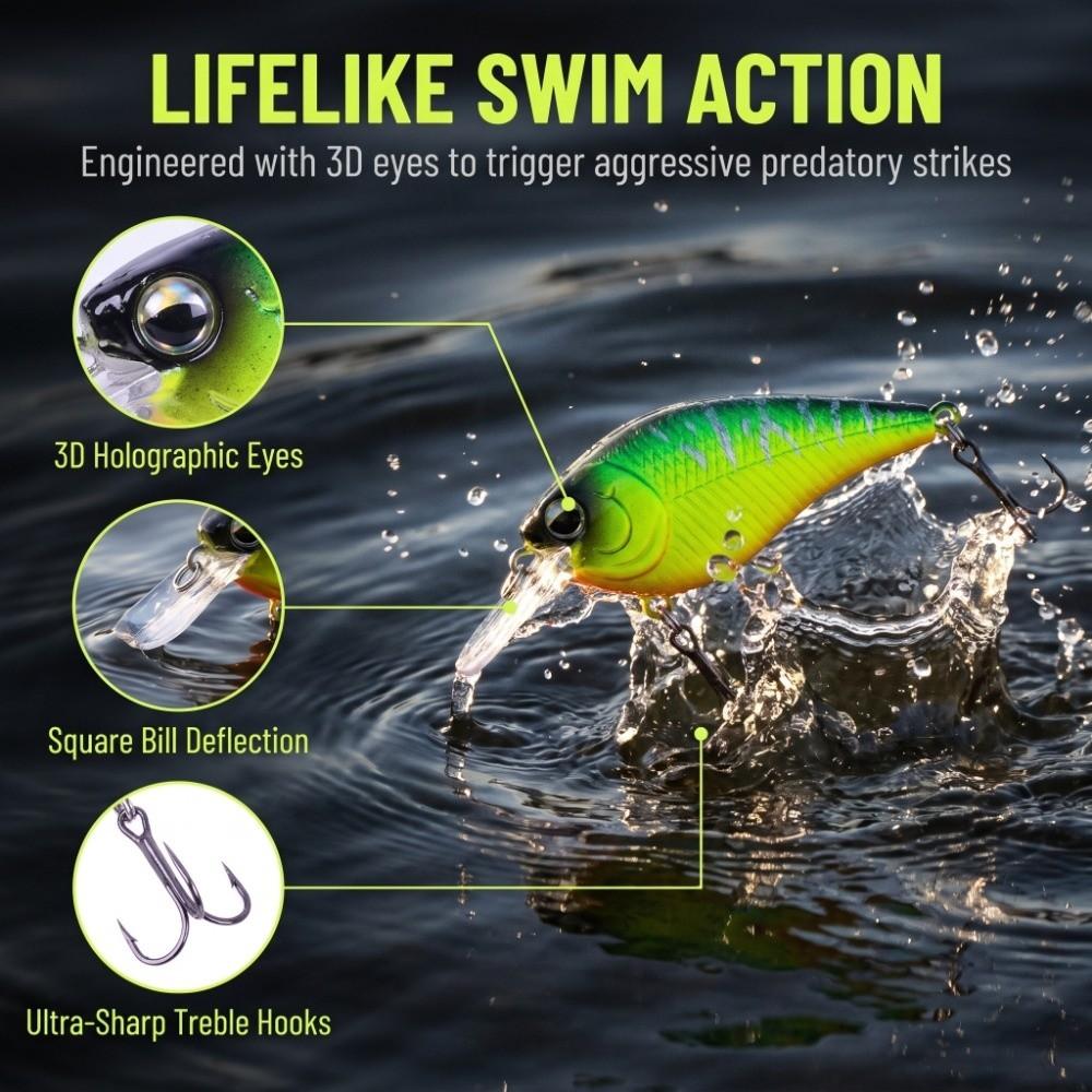 6PCS with Hook Square Bill Crankbait 7cm Bass Fishing Lures Durable Crank Bait For Bass Fishing