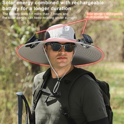 Chapéu de Sol de Aba Larga com Ventilador Solar Embutido para Homens Mulheres Verão Refrescante Chapéu Bucket de Praia para Pesca ao Ar Livre Caminhadas Acampamento