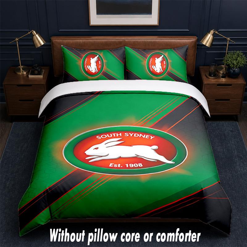 South Sydney Rabbitohs Design Set Biancheria da Letto 1 Copripiumino + 2 Federe Morbido Traspirante Biancheria da Letto per la Casa