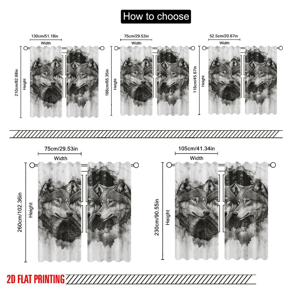 2 Stück, 2D-Flachdruck Vorhänge&Fensterdekoration Wolf Trio Porträt Polyester (ohne Stange) Außendekorationen Ldeal für Zuhause &