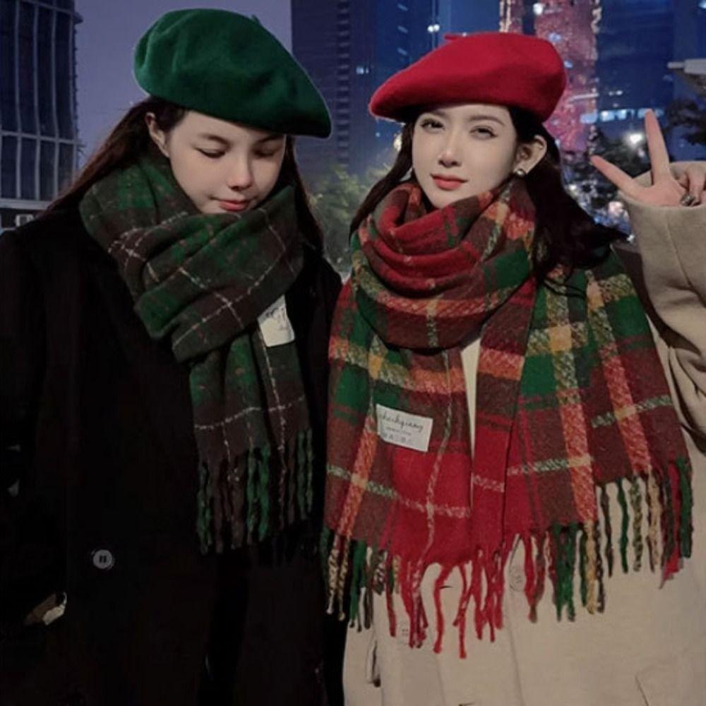 Thicken Plaid Scarf Cashmere Shawl Tassel Shawl Simple Warm Scarf  Couple