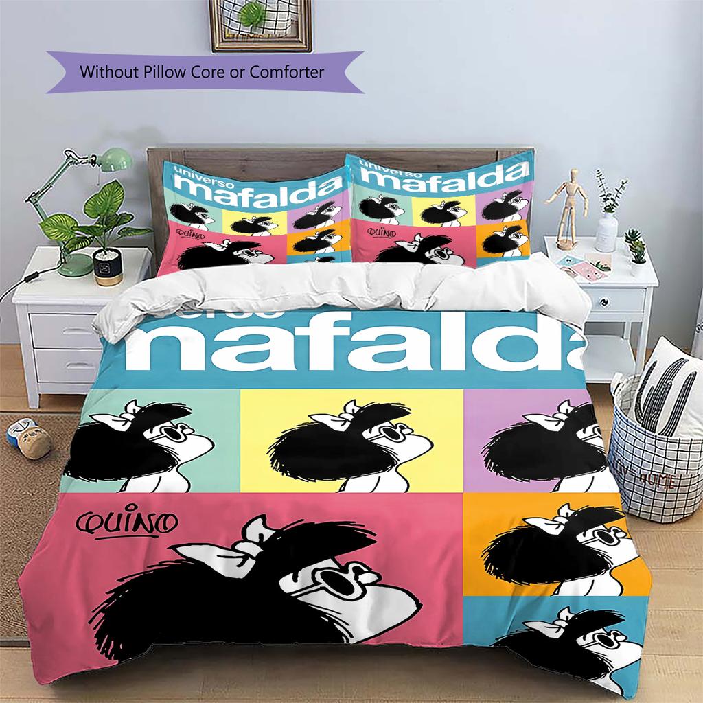 Mafalda Pattern Bedding,Quilt Set Quilt Cover Pillowcase Home Birthday Gift (1 * Duvet Cover + 2 * Pillowcase, Without Core)