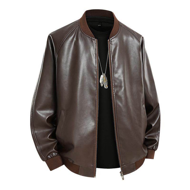 Windproof men's leather jacket autumn and winter locomotive PU stand-up collar teen m-xl large size casual men's leather jacket