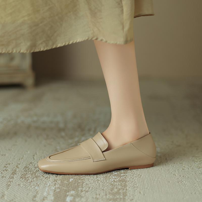 Fashion 2025 NEW Autumn Women Loafers Genuine Leather Women Shoes Square Toe Chunky Heel Shoes Women Flats Soft Ladies Shoes