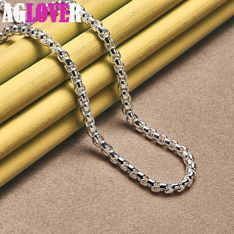 Gioielli con collana in argento sterling 925 da 4 mm con catena a scatola rotonda da 18/20/24 pollici