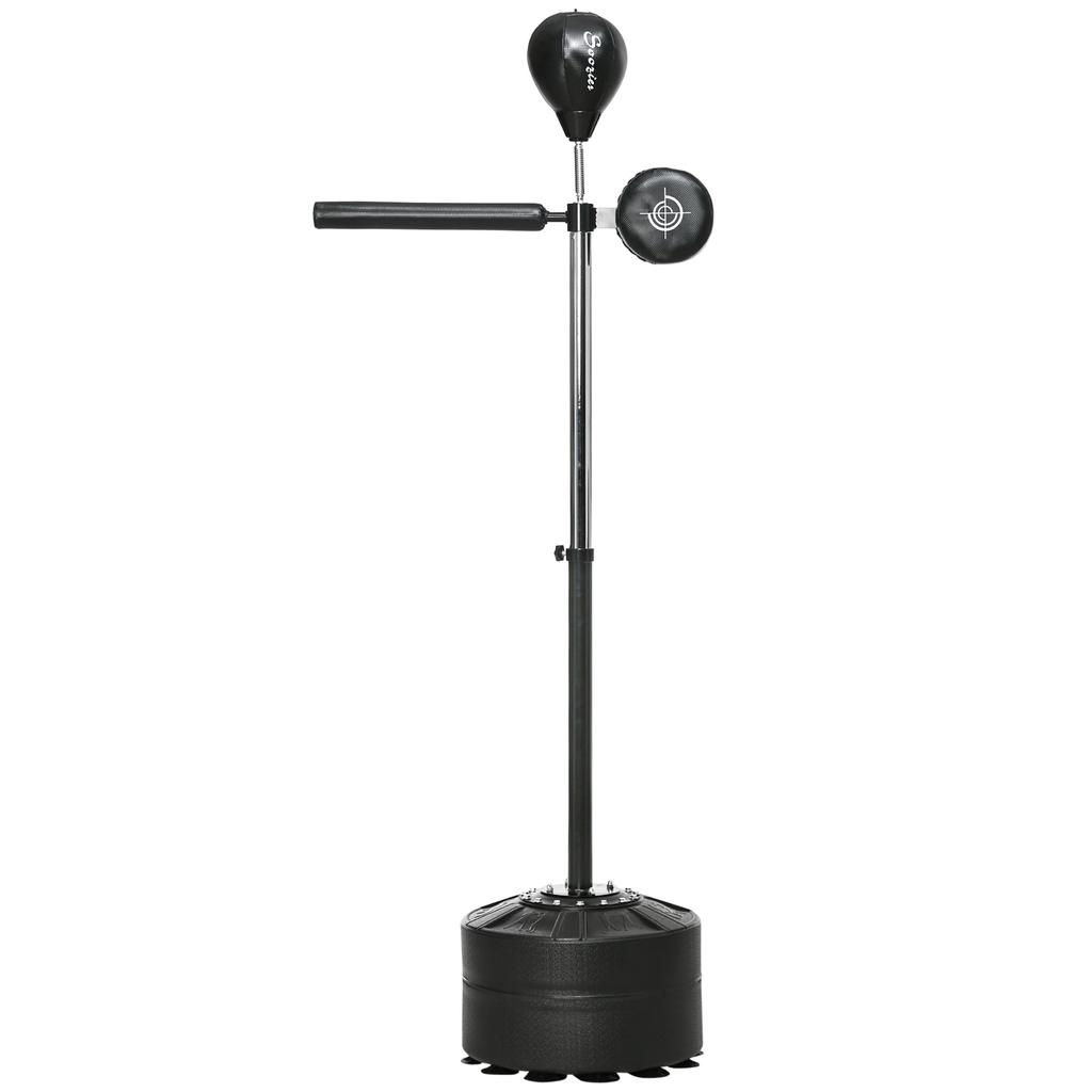 Saco de Velocidad Ajustable, Saco de Boxeo, con Soporte, Barra de Reflejos, Protector de Golpeo, Negro