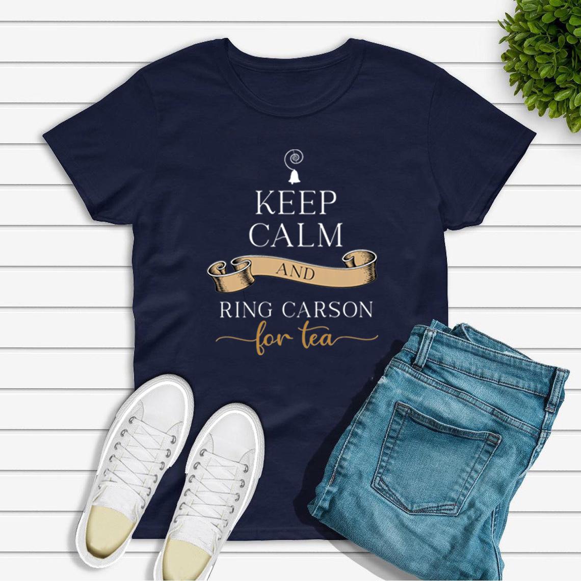 

Футболка «Аббатство Даунтон» Футболка «Сохраняйте спокойствие и звоните Карсону за чаем» Забавные футболки для женщин Повседневная футболка с коротким рукавом Летние топы M темно-синий