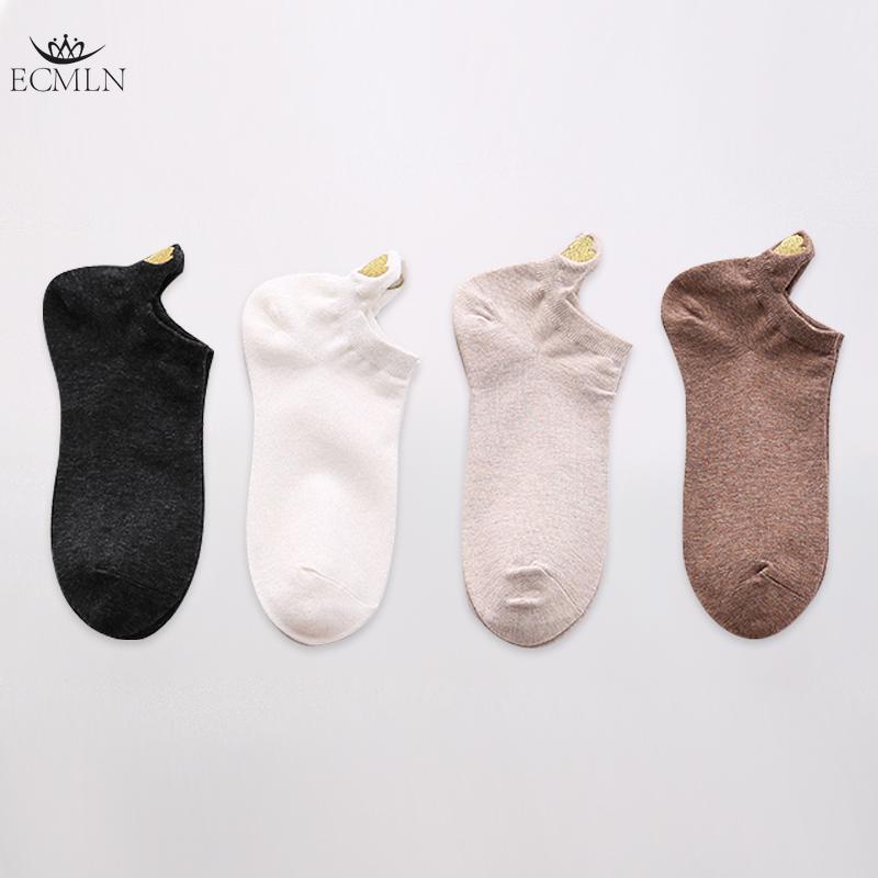 4 perechi Lot șosete de bumbac pentru femei, culoare noutate, fete, drăguț, brodat cu inimă, casual, amuzant, șosete la gleznă, pachet