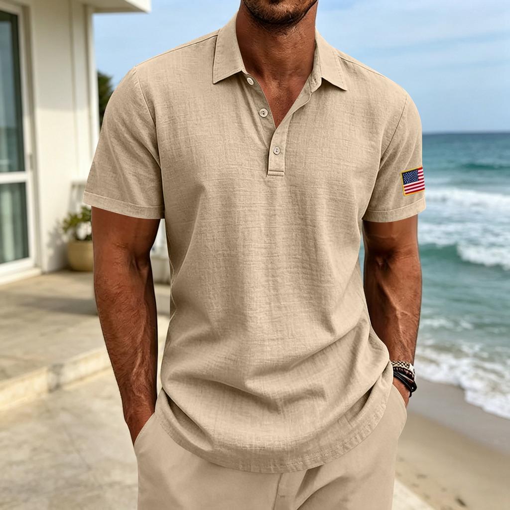 Herren Leinen Polohemden für Herren Kurzarm Hemd mit Knöpfen Herren Freizeit Golfhemden für Herren Henley Hemden für Herren Bequeme Passform