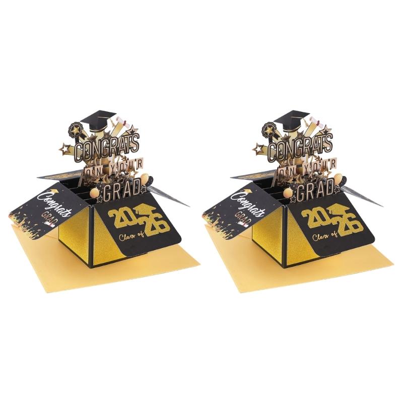2026 Commemorative Graduation Card 3D Paper Sculpture Greeting Card with Envelope for Commencement Celebration