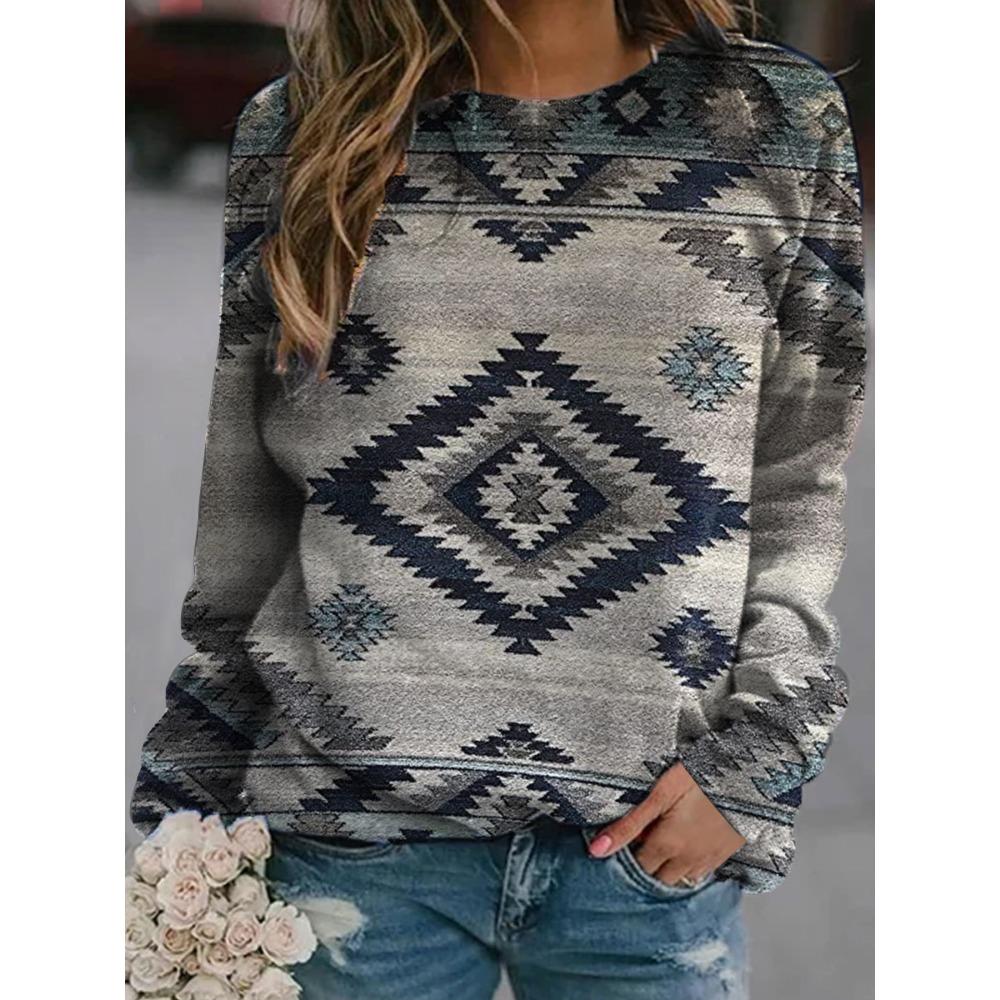 GMXIA Spring and Autumn Women's Retro Casual Fashion Crewneck National Style Hoodie