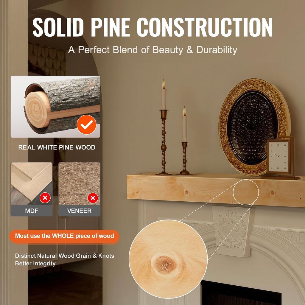 Fireplace Mantel Wood Shelf Floating Rustic Fireplace Mantel 72" Natural