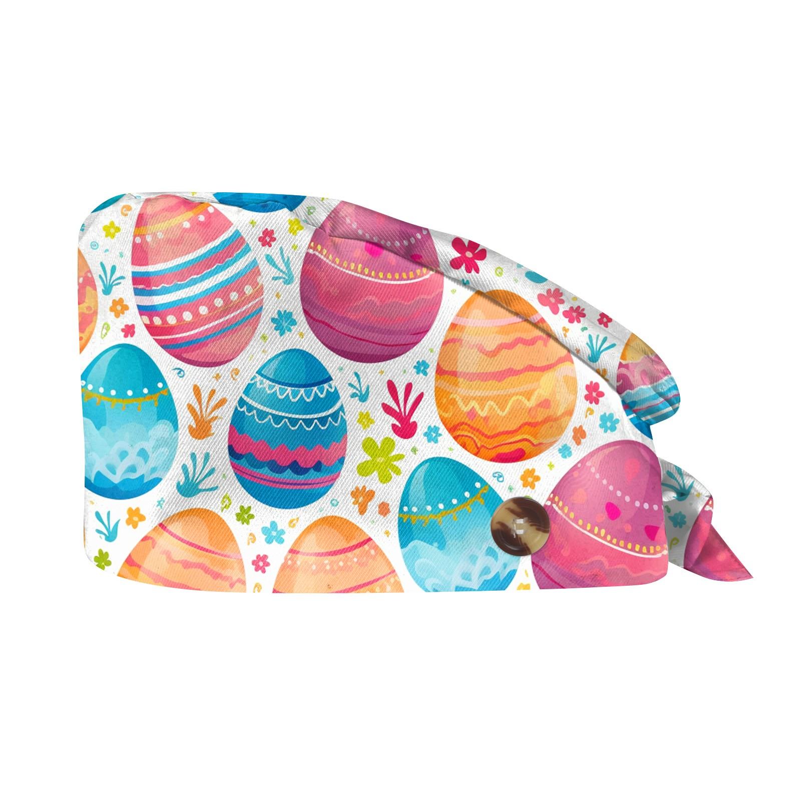 

Easter Bunny Egg Print Cap Unisex Tooth Dentist Scrub Caps Operating Room Hat For Men Women Nursing Cap Accessories One Size