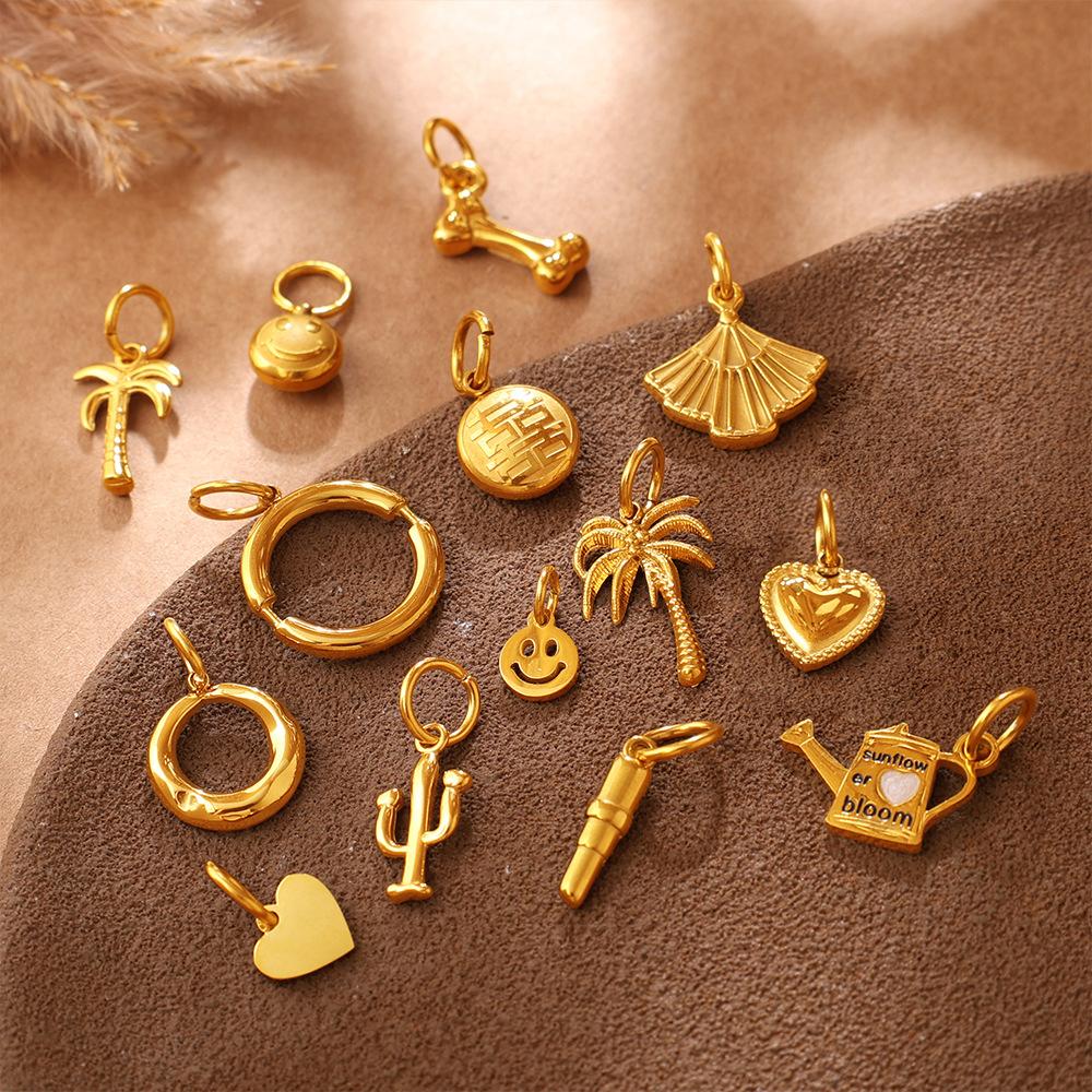 Vintage Fashion Diy Smiley Face Love Coconut Tree Pendant Stainless Steel Gold-Plated Various Jewelry Accessories
