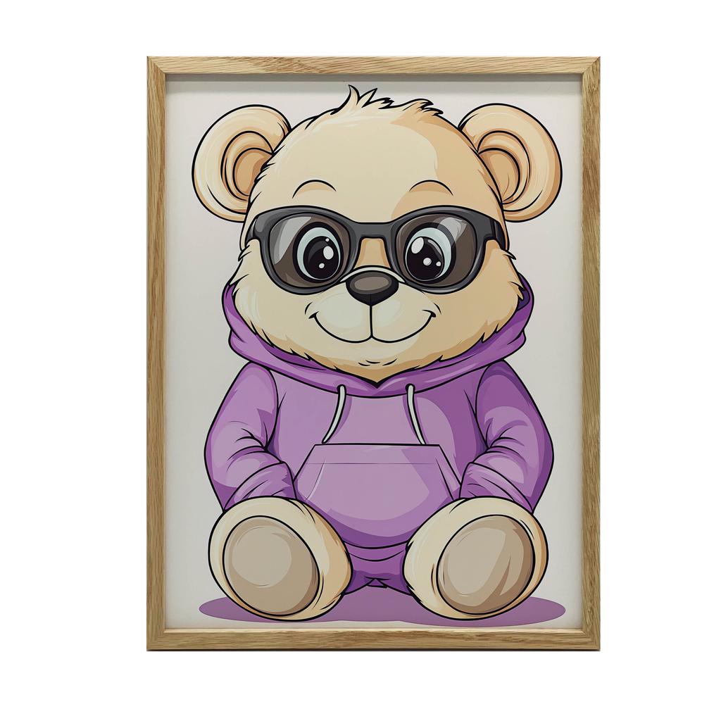 Plakat Pluszowy Miś We Fioletowym Hoodie Plakat Pluszowy Miś We Fioletowym Hoodie, 50X70 Cm, Bez Ramy, Papier Matowy 230 Gsm