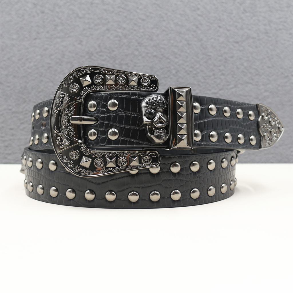 European and American Skeletons Western Rivet Belt Women's Pin Buckle Belt Punk Style Jeans Belt Skull Head