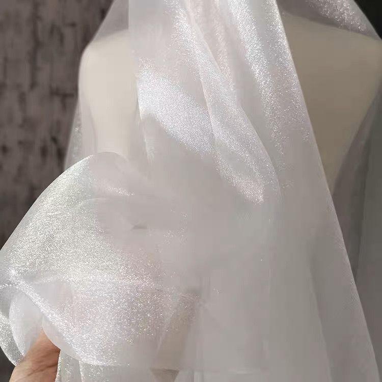 Thin pearlized silk organza fabric suitable for wedding dresses formal gowns decorations and DIY handmade clothing fabrics