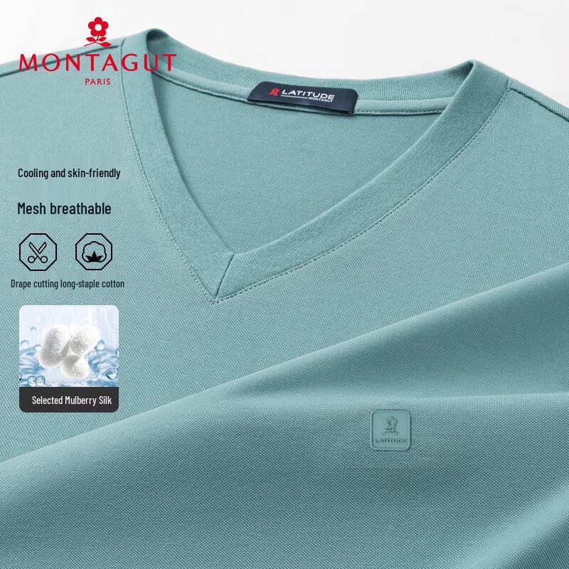 MONTAGUT Men s Ice Silk Mulberry Silk Blend V-Neck T-Shirt XL