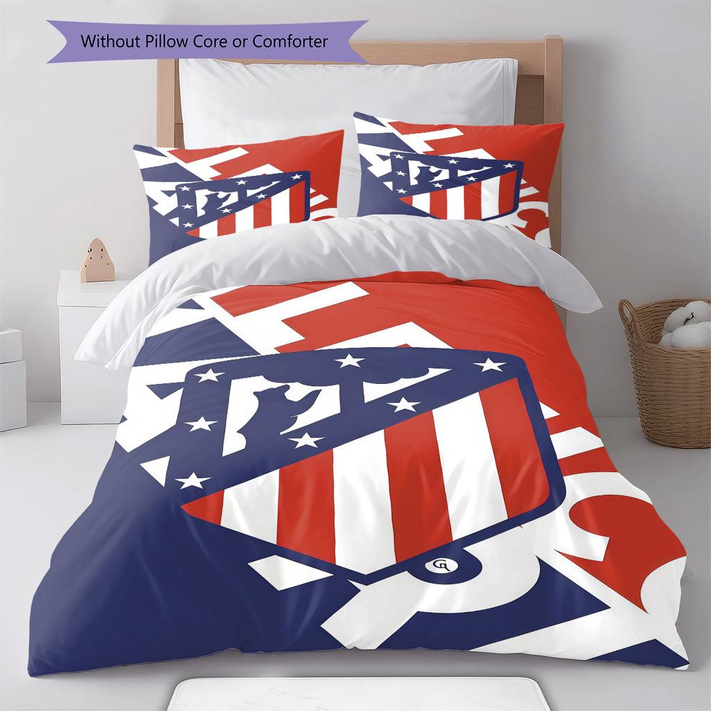 Atlético Madrid Bettwäsche Bettdecke Set Bettbezug Kissenbezug Heimdekoration Geburtstagsgeschenk (1 Bettbezug + 2 Kissenbezüge, ohne Füllung)