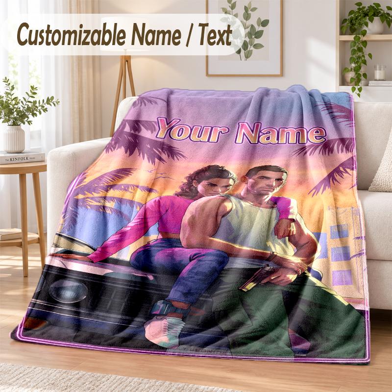 GTA Custom Name Flannel Throw Blanket Soft Warm for Sofa Bed Indoor Home Use