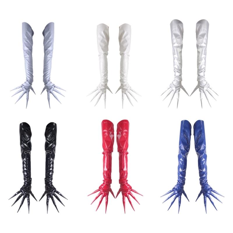 Long Finger Enamel Leather Gloves For Cosplay Event Nails Protection Costume Accessories Arm Sleeves for Halloween Party